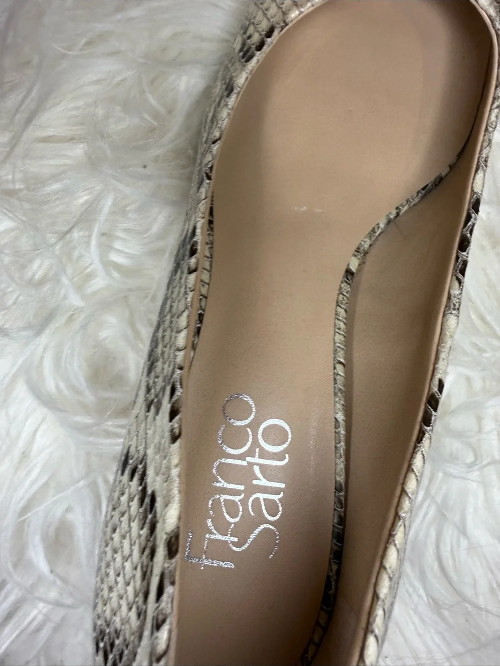 Franco Sarto Snakeskin Print Block Heel Pumps Pointed Toe Size 6.5